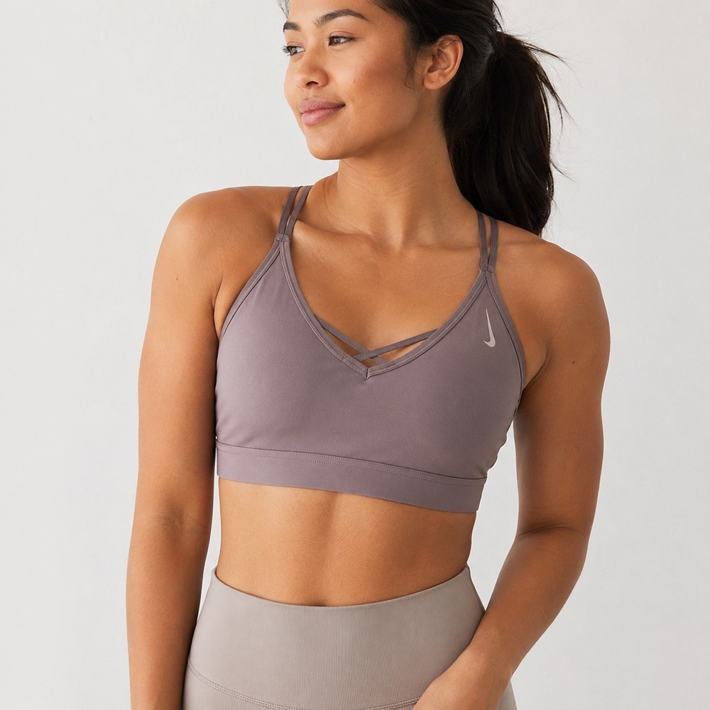 Nike Dri-FIT Indy Light Support Strappy Sports Bra Mauve Purple Women's Size M
